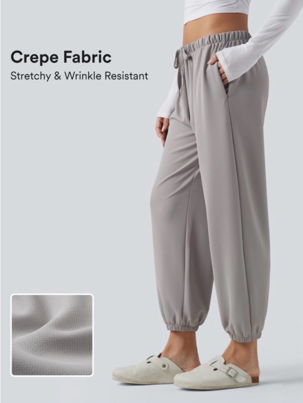 HALARA Light Gray Crepe Jogger Pants